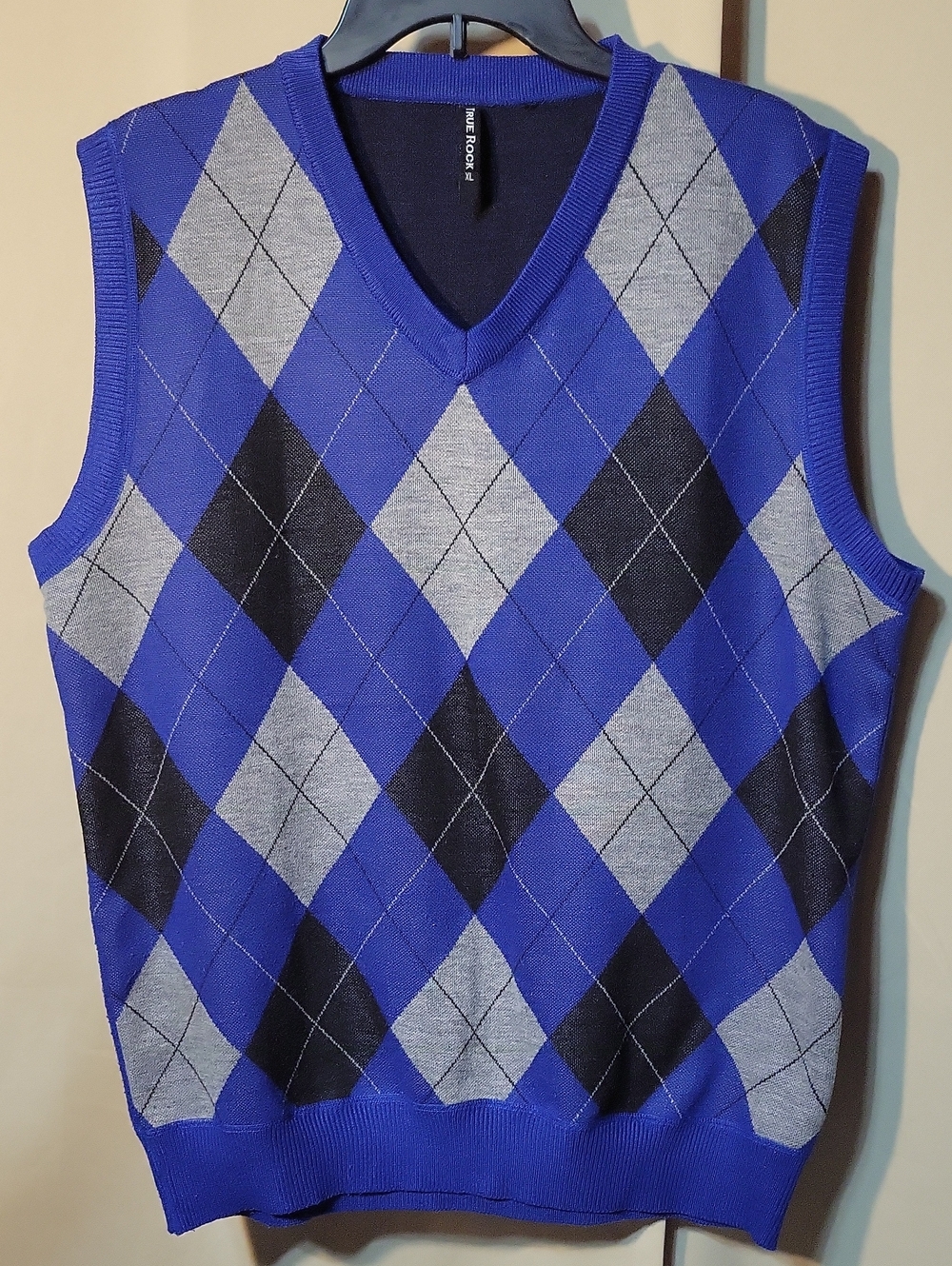 TRUE ROCK Blue Argyle V-Neck Sweater Vest